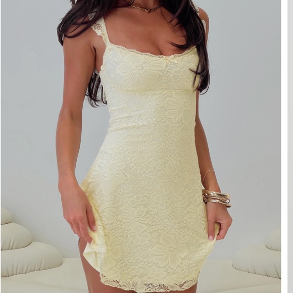 Princess Polly Dresses & Skirts - Princess Polly Lemon Lace Mini Dress